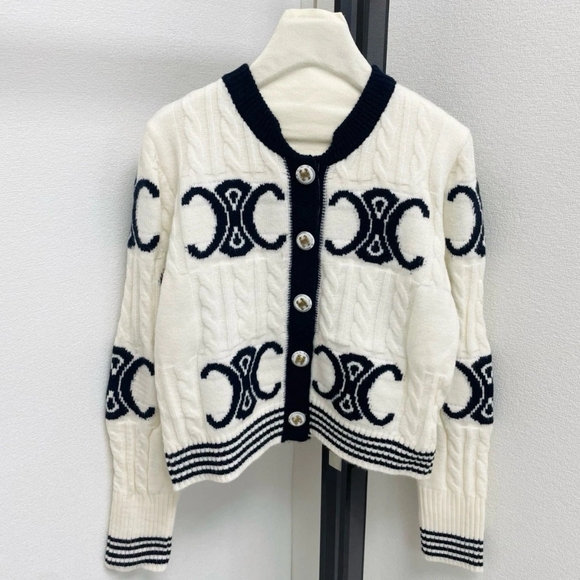 Celine  Arc de Triomphe logo jacquard round-neck sweater - Picture 1 of 8